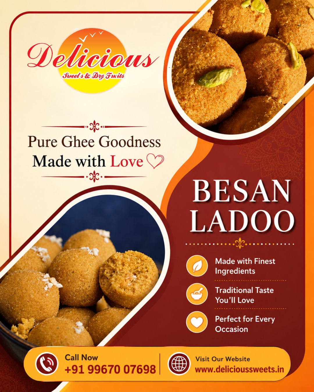 Authentic Pure Ghee Besan Ladoo – Traditional Sweet Delight