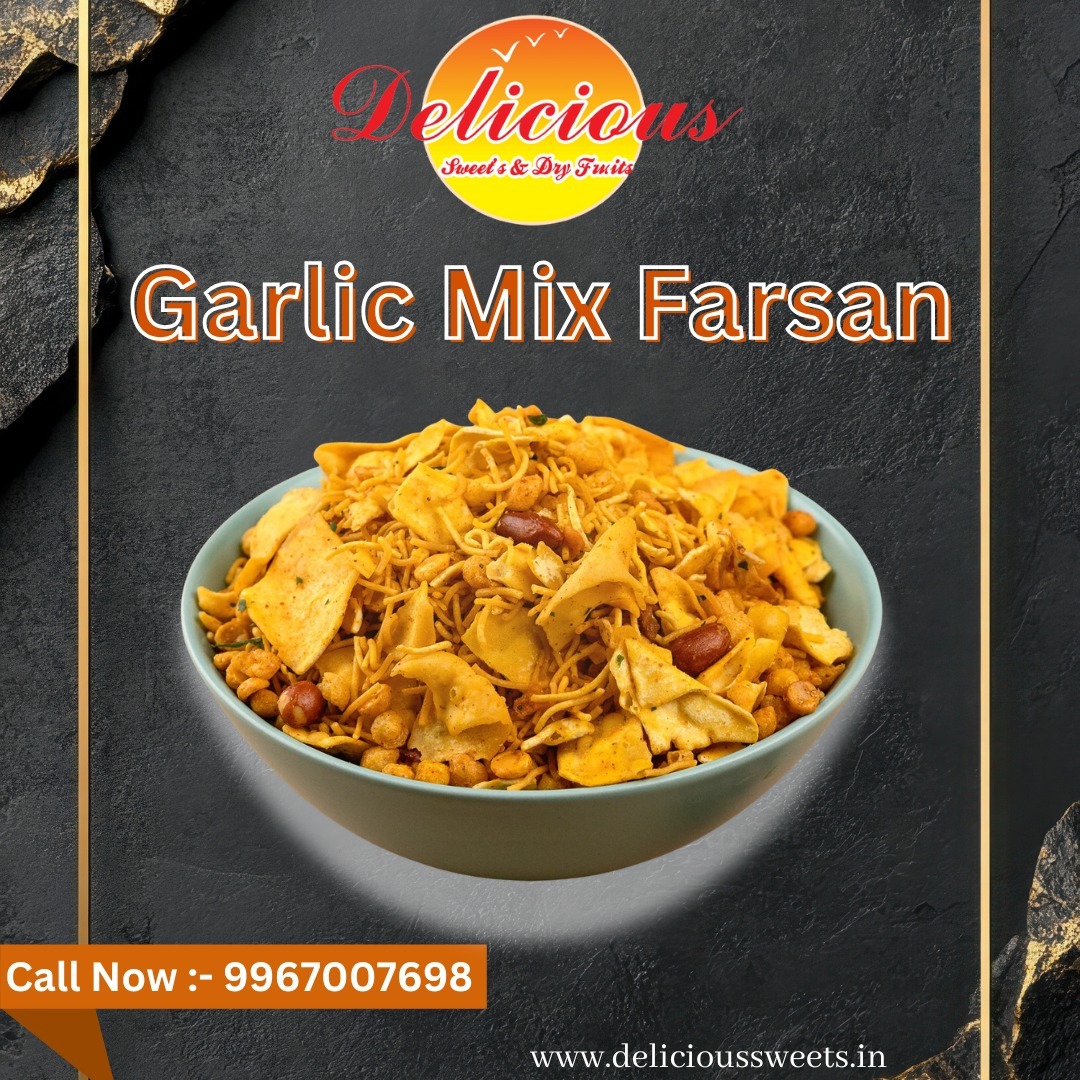 Indulge in the taste of Garlic Mix Farsan from Delicious Sweets & Dry Fruits